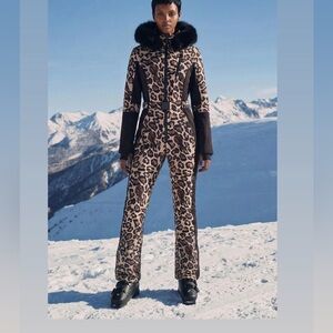 Leopard Print Ski Suit with Black Accents